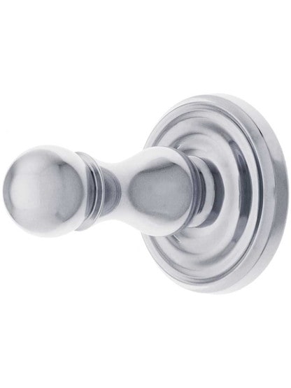 Solid Brass Single Hook Post with Classic Rosette in Polished Chrome.